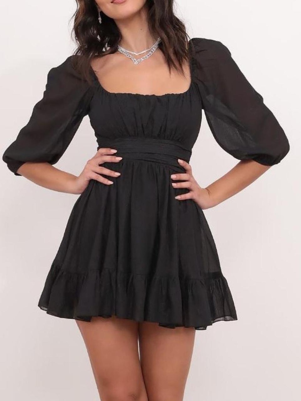 Lucy in the Sky NEIA Black Square-Neck Mini Ruffle Dress
